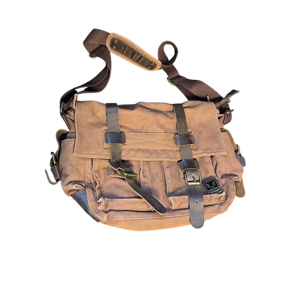 MUCHUAN Canvas Messenger Bag with Leather Trim for Men